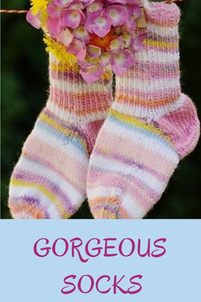 Gorgeous-Socks. Probably the size the booties ended up that I knitted for Tracey.